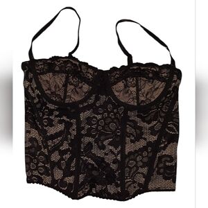 Women's Black Lace Bustier  Hook & Eye Adjustable Straps  Cami Top Size Medium